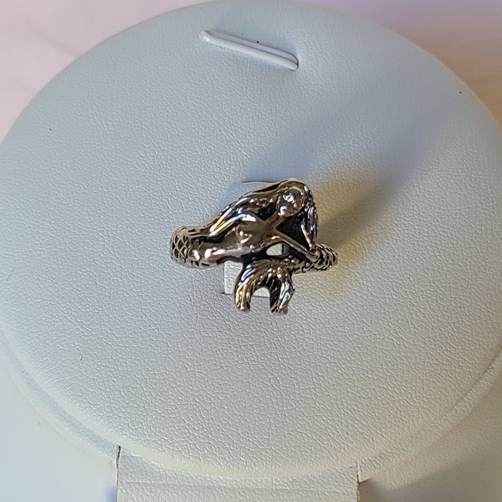 Mermaid Wrap Silver Tone Boho Beach Coastal Ring Size 8.5 Ocean Nautical Fantasy